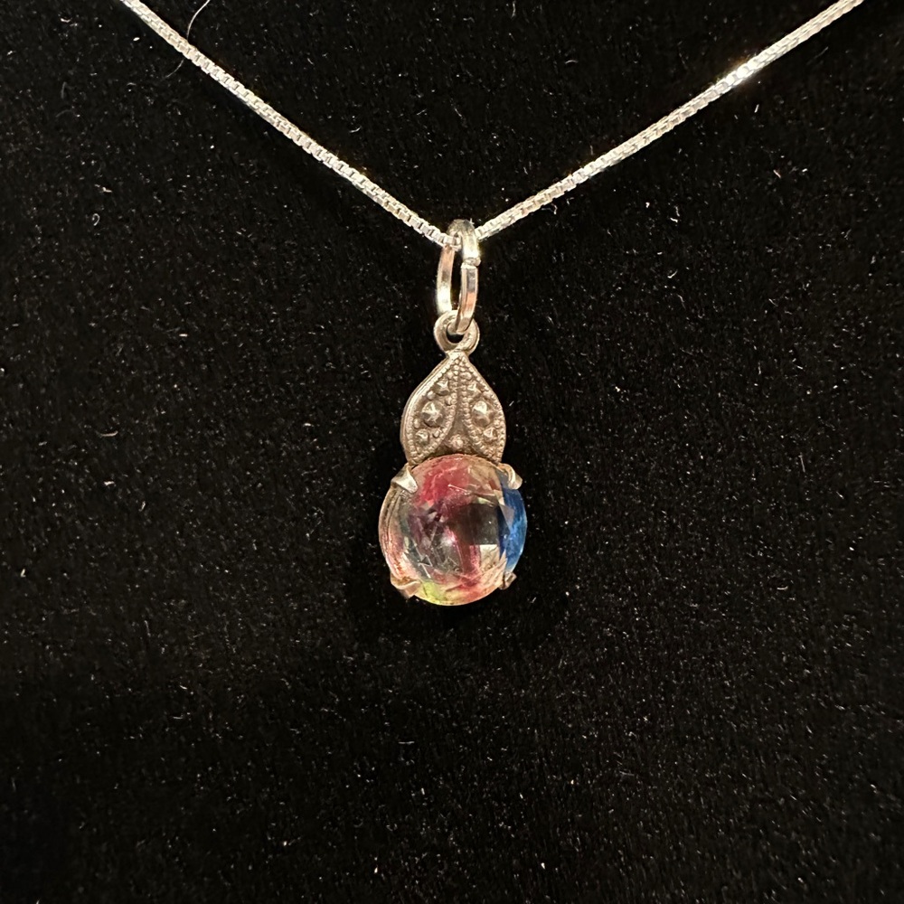 Vintage Mystic Topaz Pendant on 24” Sterling Silver Necklace